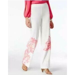 INC International‎ Wide Leg Pants White Floral Print White Pink Size 18 NWT